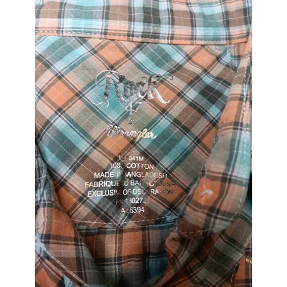 Wrangler Rock 47 Womens L Shirt Plaid Rhinestone Snap Front Embroidered Cotton - Picture 6 of 9